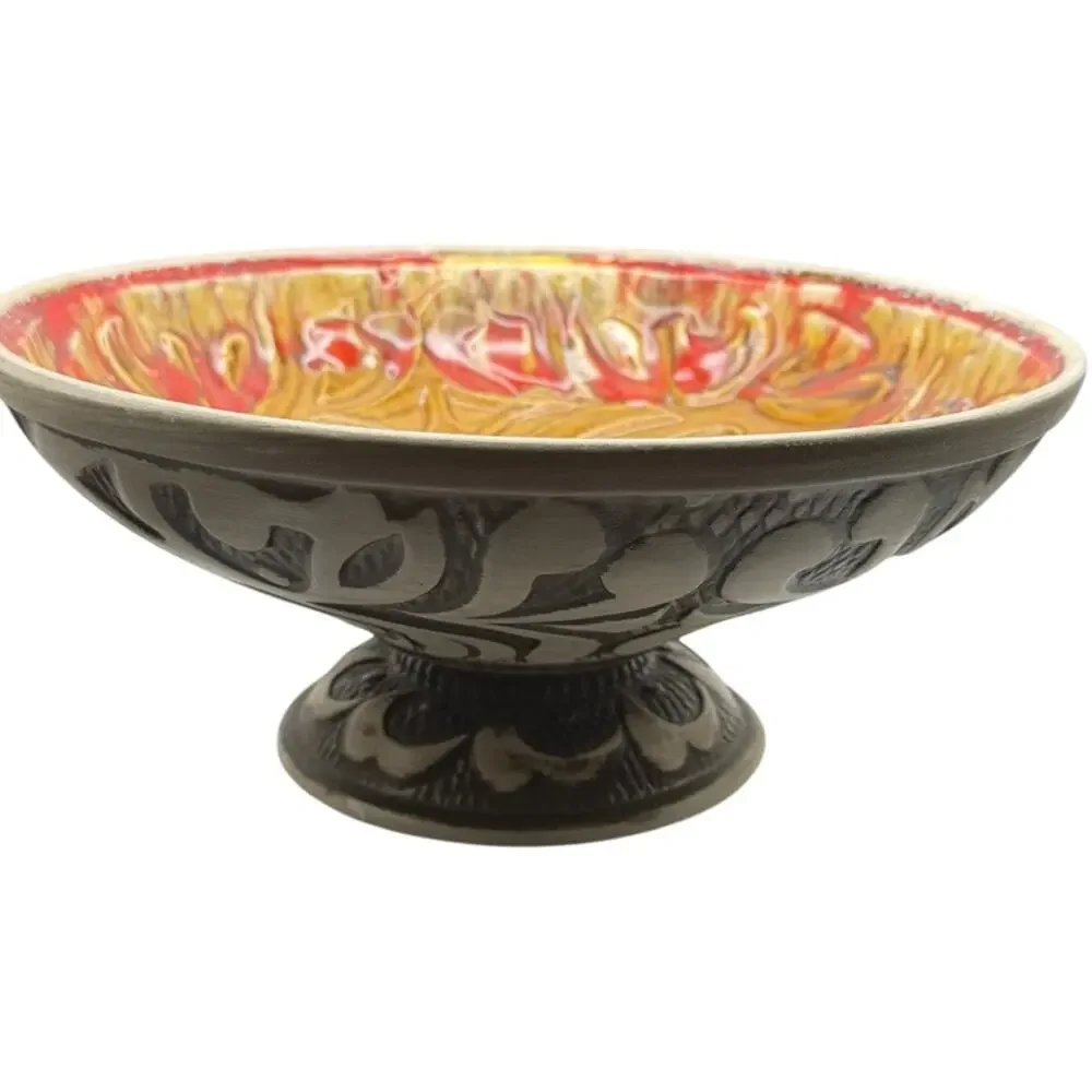 California Art Pottery Pedestal Bowl R-192 USA Drip Glaze Textured Vintage MCM